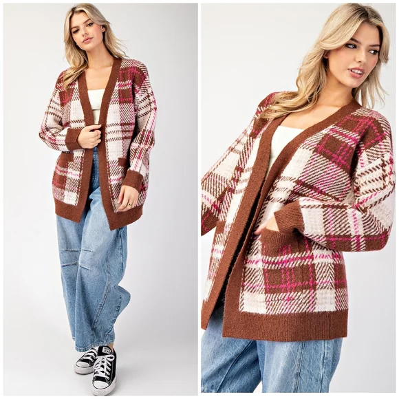 ee:some Cozy Chic Brown Plaid Cardigan - Picture 7 of 15